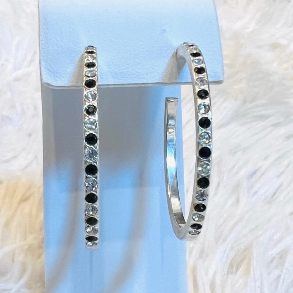 Silvertone With Bling Accents, Open Hoop Pierced … - image 7